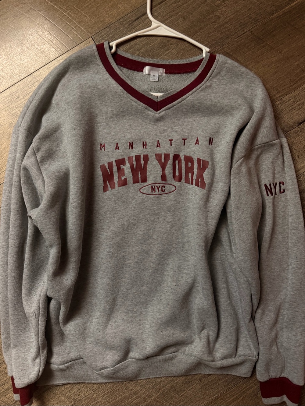 NYC Gray & Maroon V-Neck Sweater